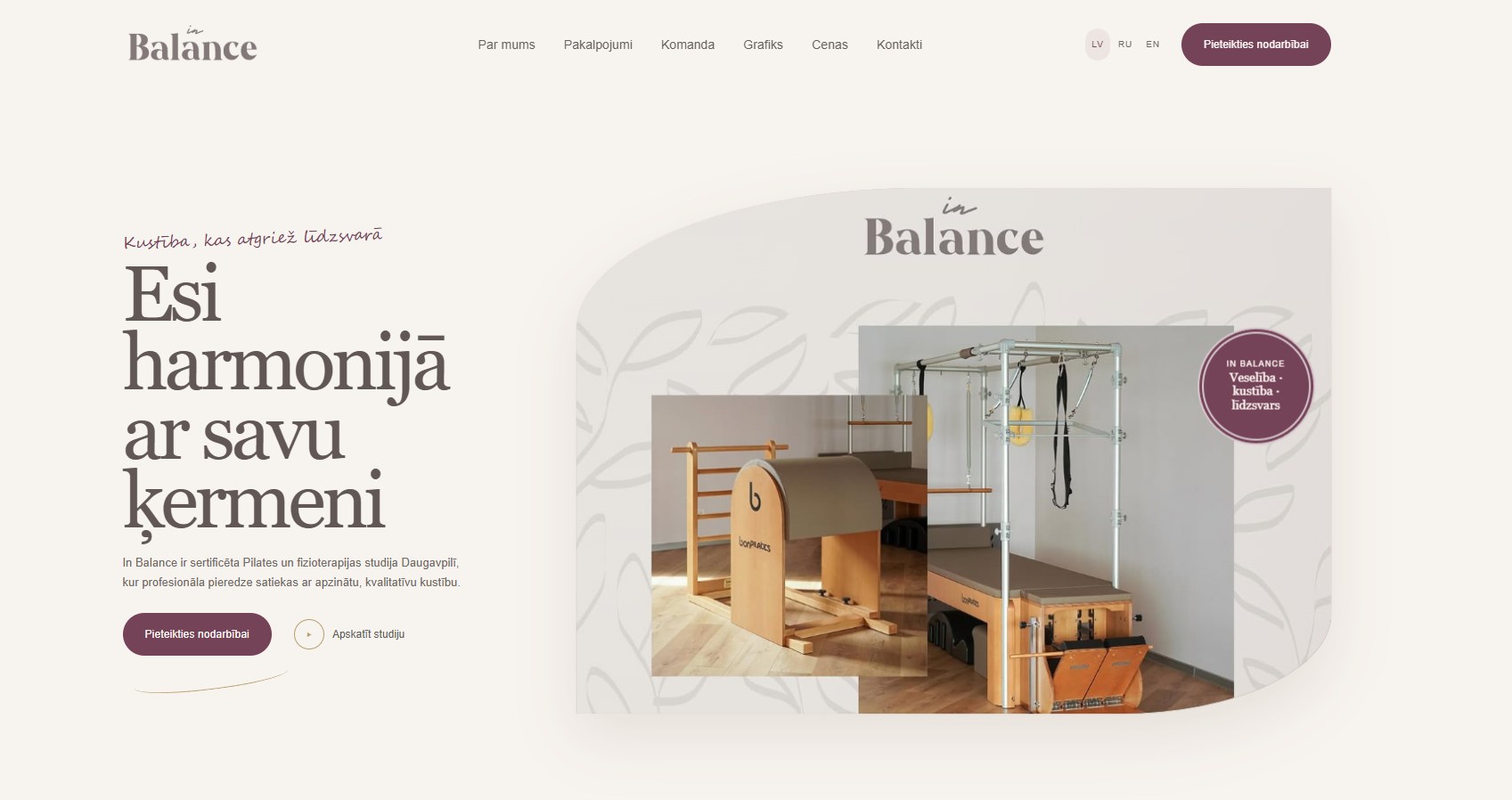 Главная страница сайта студии In Balance